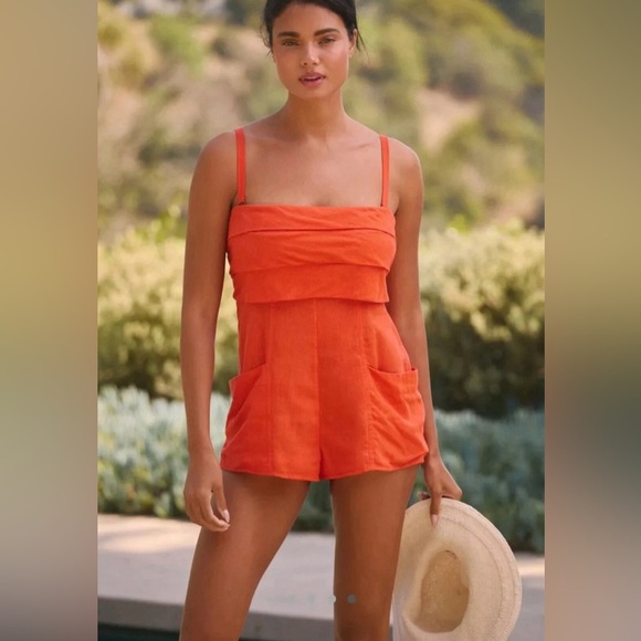 Anthropologie Pants - NWT By Anthropologie Linen Short Romper Bright Red, Size S